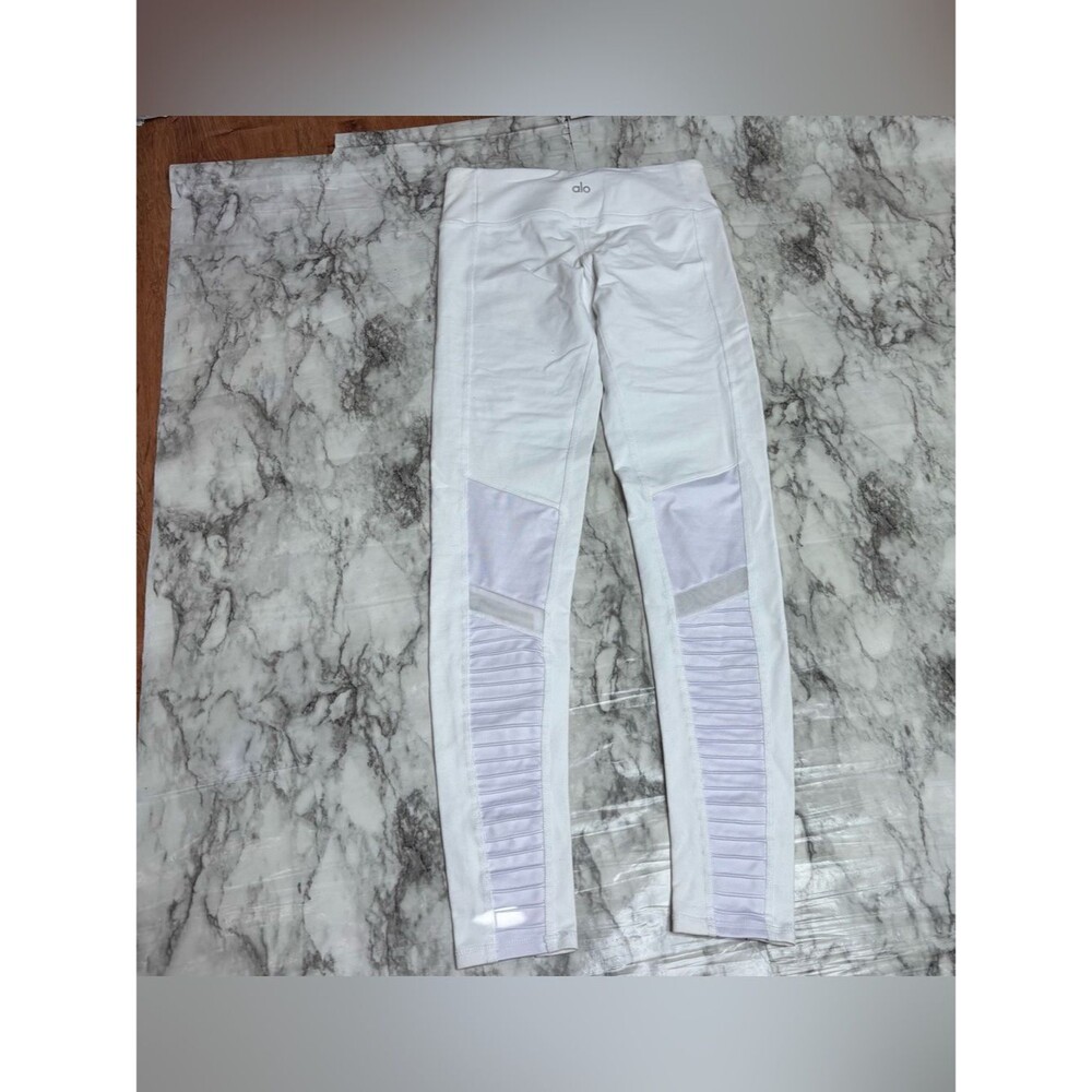 Alo moto leggings white high rise mesh panel size small yoga - Picture 8 of 10